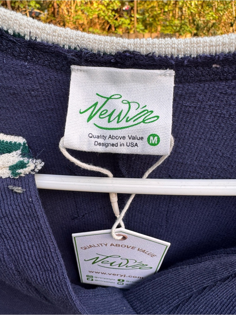 Very J Navy Tunic with Green & White Striped Sleeves - Picture 3 of 4